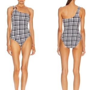 Solid & Striped Juliana Puckered Madras Navy White Swimsuit One Piece M